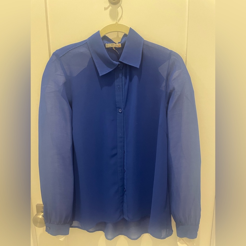 Sheer Blue button down shirt.
